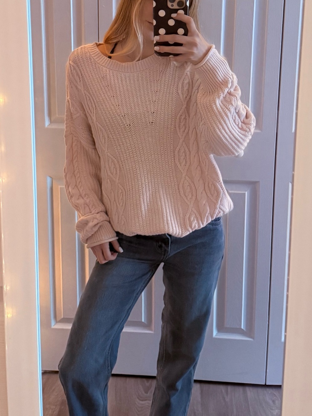 Aeropostale Light Pink Cable Knit Crewneck Sweater